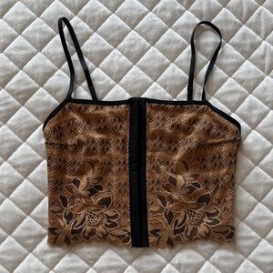 Aerie Lace Corset Top Brown Black Floral Sheer Cami Crop Top Small